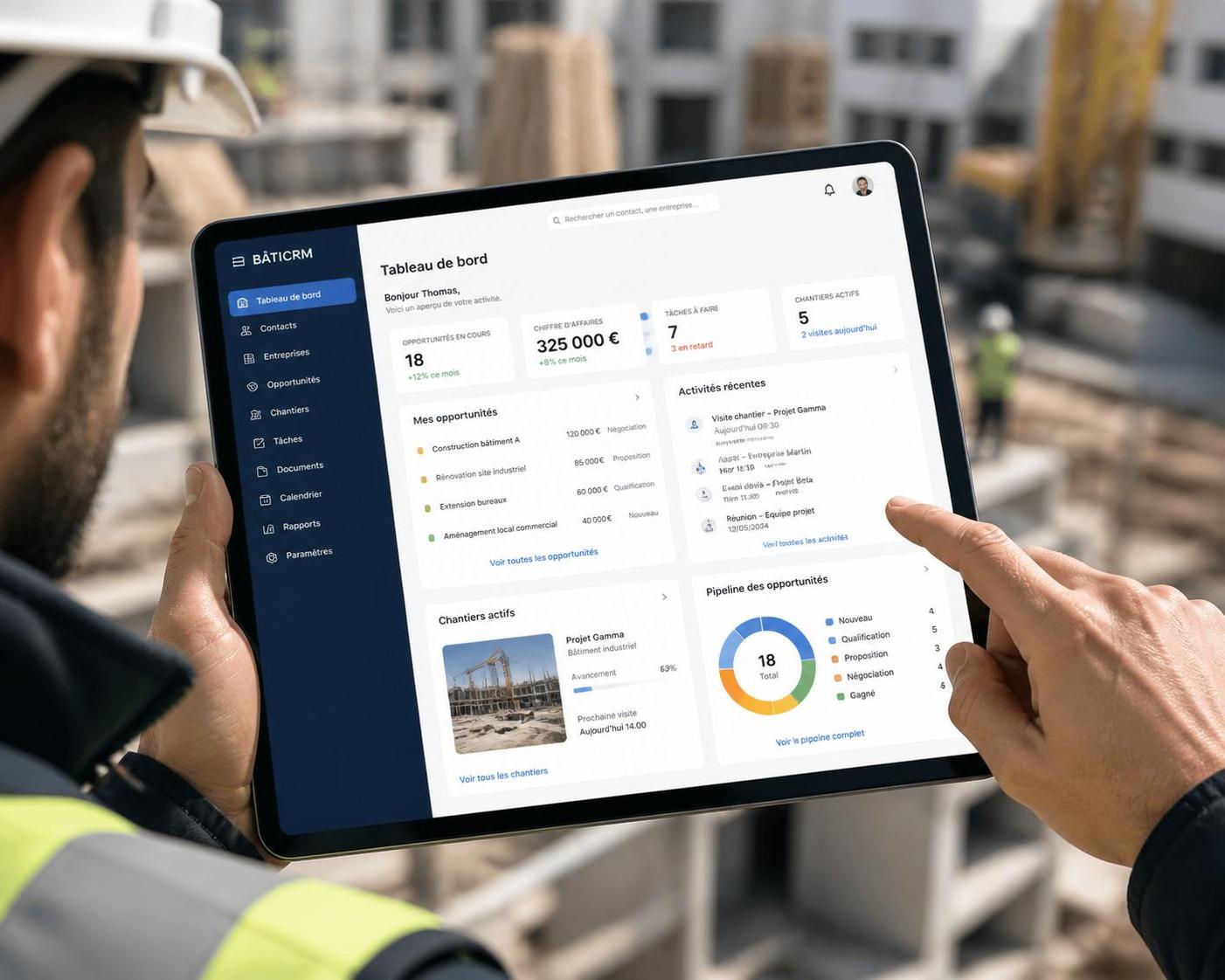 myextrabat est un logiciel crm et de gestion complet, spécialement conçu pour les professionnels du bâtiment, facilitant le suivi des chantiers, la gestion des clients et l'optimisation des projets.