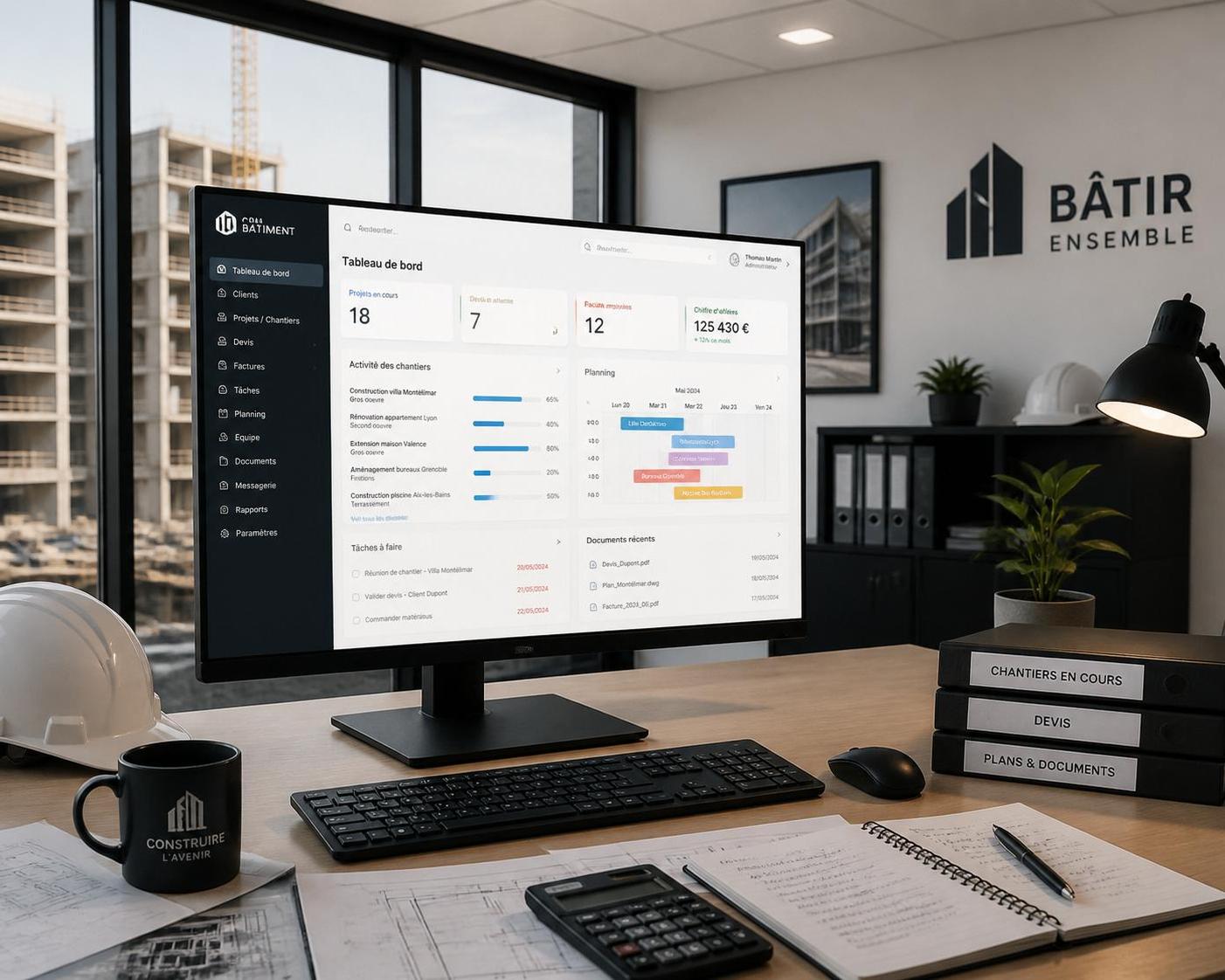 myextrabat est un logiciel crm et de gestion conçu spécialement pour les professionnels du bâtiment, facilitant le suivi des clients, les devis, et la gestion de chantier.