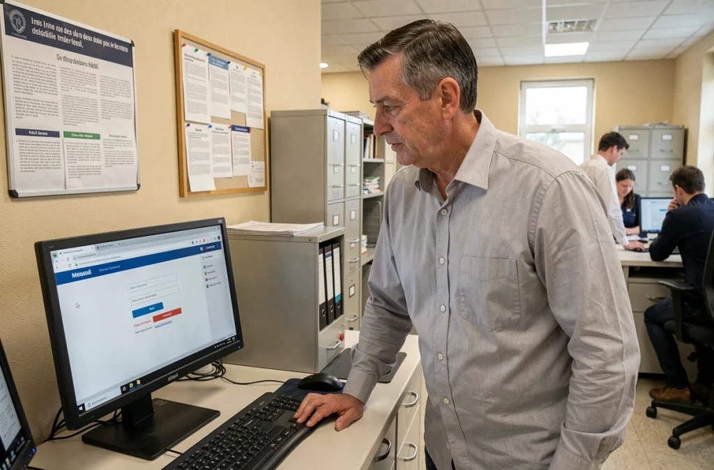 Administrateur scolaire accédant au webmail académique de Grenoble depuis son bureau administratif